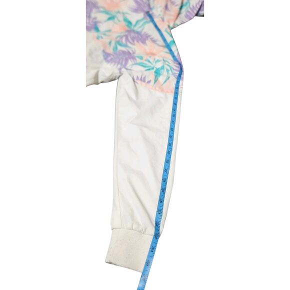 CSG Floral Tropical Windbreaker Track Jacket Hooded White Pastel Zip Adult SM - Picture 8 of 12